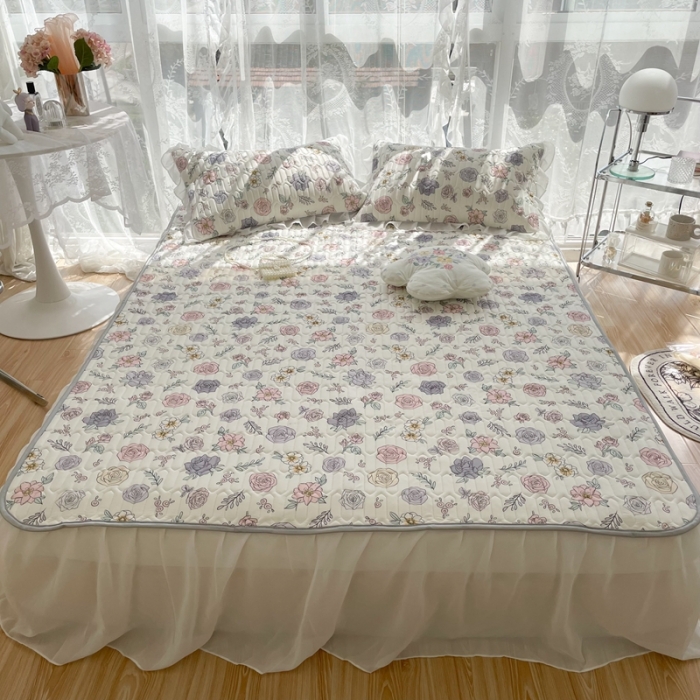 91家纺网 家纺一手货源 找家纺 慕尚 2022新款凉感丝床裙款乳胶凉席 花意