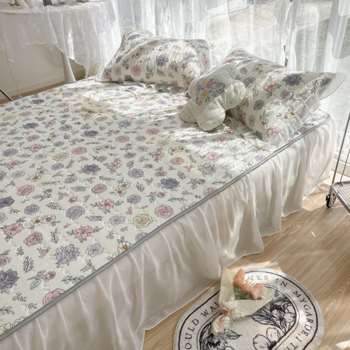 91家纺网 家纺一手货源 找家纺 慕尚 2022新款凉感丝床裙款乳胶凉席 花意