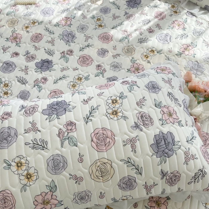 91家纺网 家纺一手货源 找家纺 慕尚 2022新款凉感丝床裙款乳胶凉席 花意