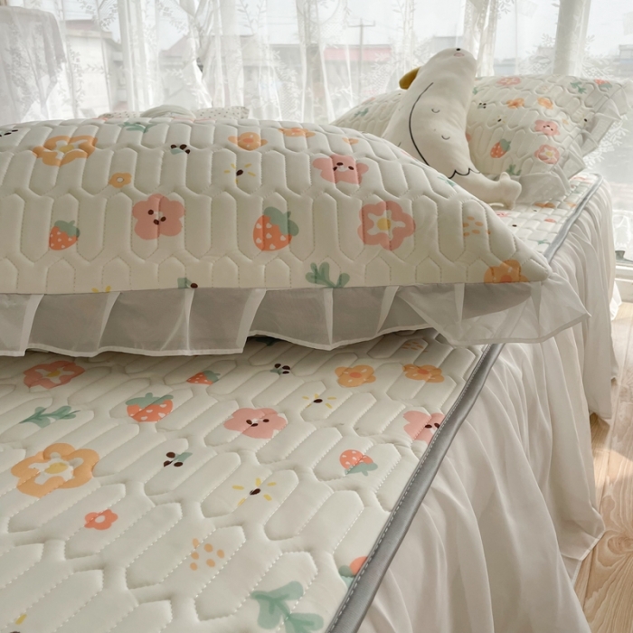 91家纺网 家纺一手货源 找家纺 慕尚 2022新款凉感丝床裙款乳胶凉席 玛奇朵