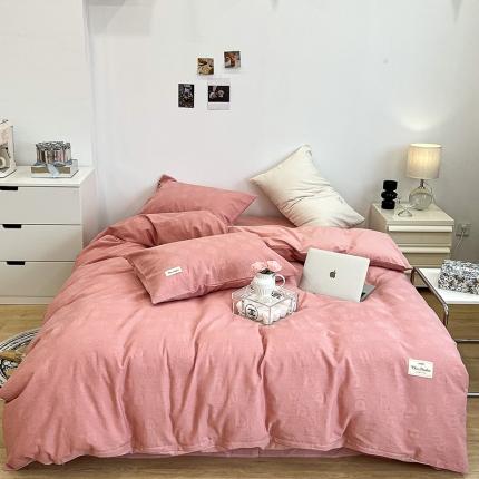 昔可 2022新款60支水洗棉华夫格提花四件套拍法一 山茶粉