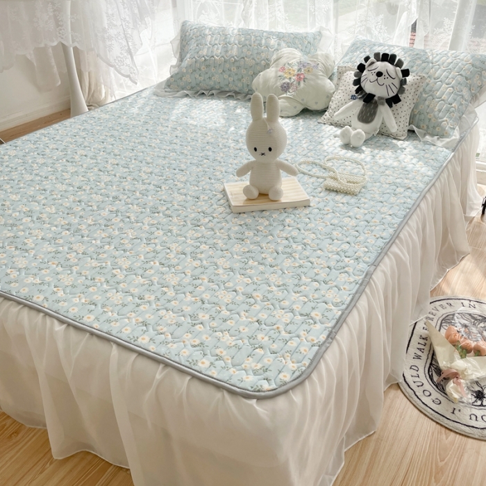 91家纺网 家纺一手货源 找家纺 慕尚 2022新款凉感丝床裙款乳胶凉席 小雏菊