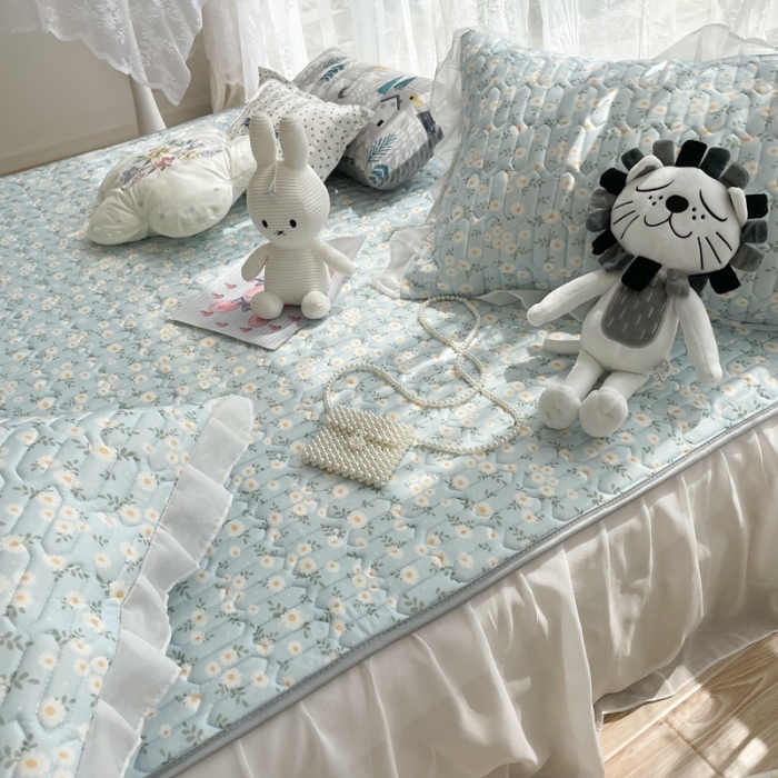 91家纺网 家纺一手货源 找家纺 慕尚 2022新款凉感丝床裙款乳胶凉席 小雏菊