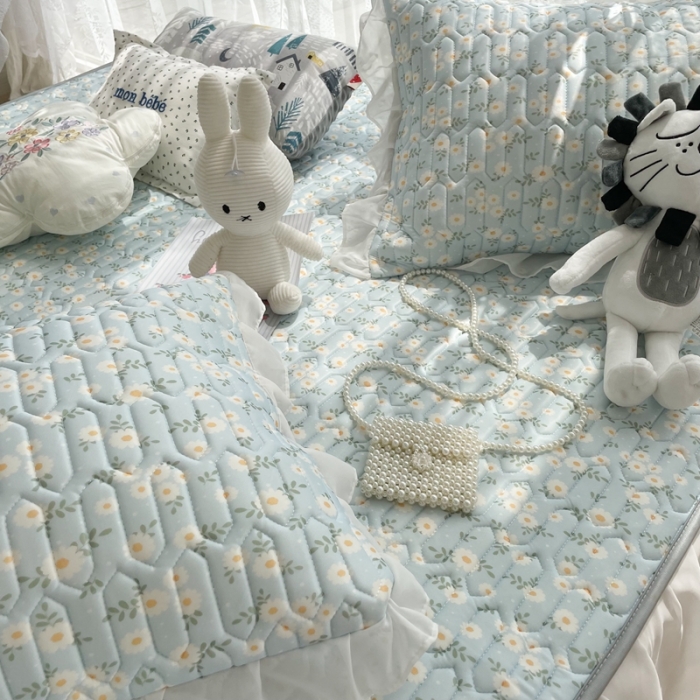 91家纺网 家纺一手货源 找家纺 慕尚 2022新款凉感丝床裙款乳胶凉席 小雏菊