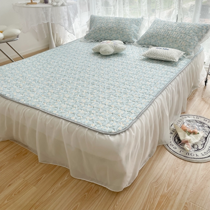 91家纺网 家纺一手货源 找家纺 慕尚 2022新款凉感丝床裙款乳胶凉席 小雏菊