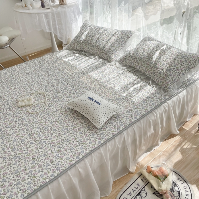 91家纺网 家纺一手货源 找家纺 慕尚 2022新款凉感丝床裙款乳胶凉席 小碎花