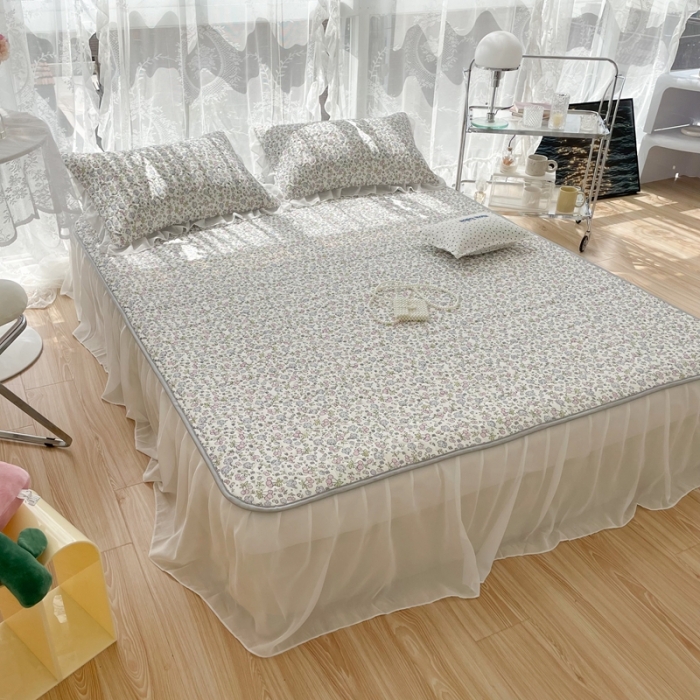 91家纺网 家纺一手货源 找家纺 慕尚 2022新款凉感丝床裙款乳胶凉席 小碎花