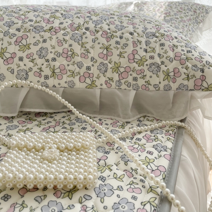 91家纺网 家纺一手货源 找家纺 慕尚 2022新款凉感丝床裙款乳胶凉席 小碎花