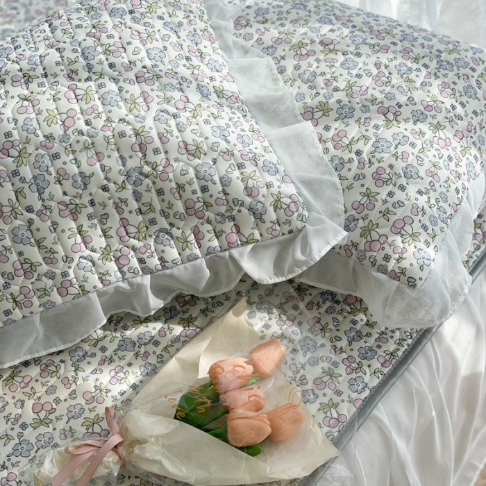 91家纺网 家纺一手货源 找家纺 慕尚 2022新款凉感丝床裙款乳胶凉席 小碎花