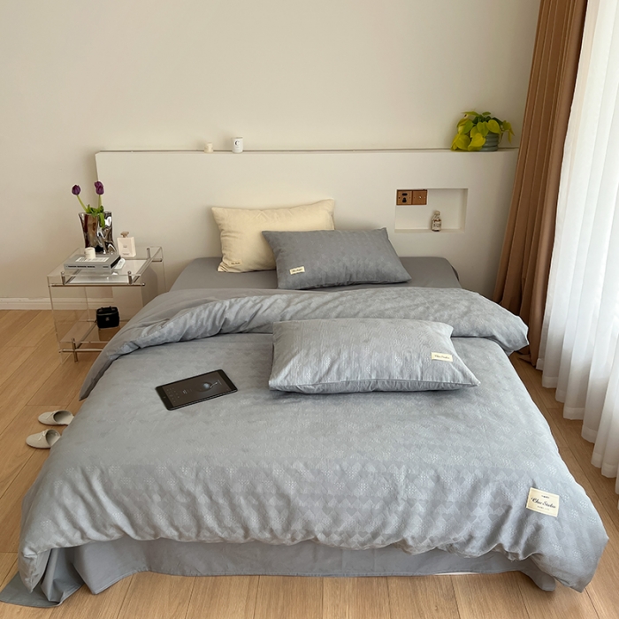 91家纺网 家纺一手货源 找家纺 （总）昔可 2022新款60支水洗棉华夫格提花四件套拍法二