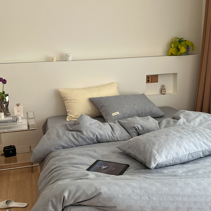 91家纺网 家纺一手货源 找家纺 （总）昔可 2022新款60支水洗棉华夫格提花四件套拍法二