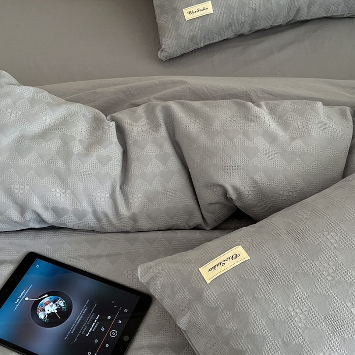 91家纺网 家纺一手货源 找家纺 （总）昔可 2022新款60支水洗棉华夫格提花四件套拍法二