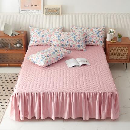 91家纺网 家纺一手货源 找家纺 （总）爱妮玖玖 2021新款素印双拼夹棉床裙