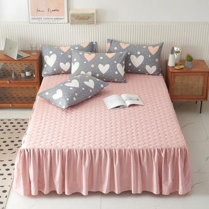 91家纺网 家纺一手货源 找家纺 （总）爱妮玖玖 2021新款素印双拼夹棉床裙