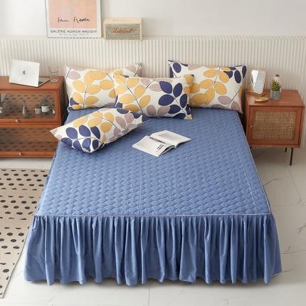 91家纺网 家纺一手货源 找家纺 （总）爱妮玖玖 2021新款素印双拼夹棉床裙