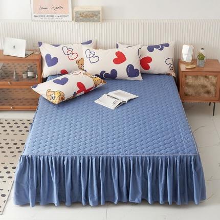 91家纺网 家纺一手货源 找家纺 （总）爱妮玖玖 2021新款素印双拼夹棉床裙