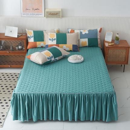 91家纺网 家纺一手货源 找家纺 （总）爱妮玖玖 2021新款素印双拼夹棉床裙