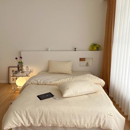 昔可 2022新款60支水洗棉华夫格提花四件套拍法二 爱心米白