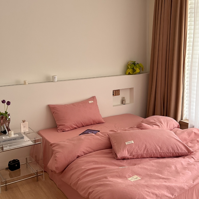 91家纺网 家纺一手货源 找家纺 昔可 2022新款60支水洗棉华夫格提花四件套拍法二 山茶粉