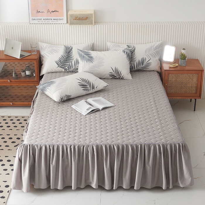 91家纺网 家纺一手货源 找家纺 （总）爱妮玖玖 2021新款素印双拼夹棉床裙