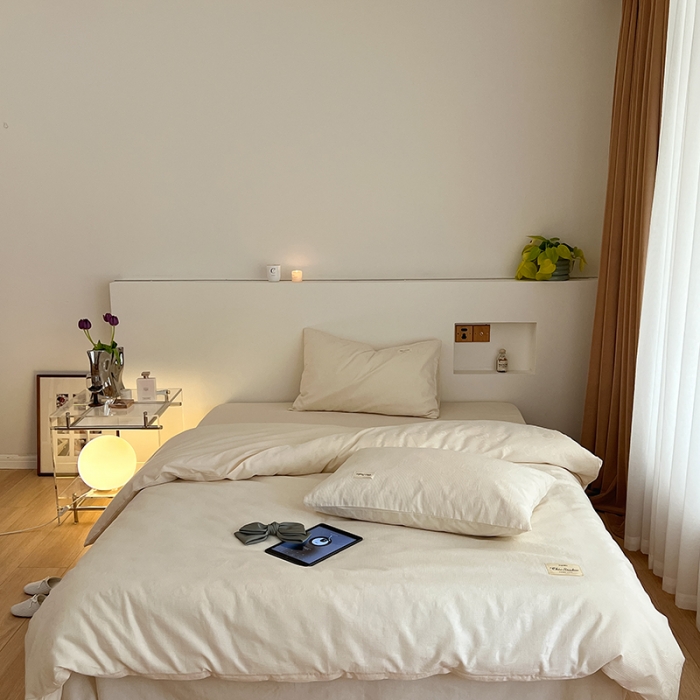 91家纺网 家纺一手货源 找家纺 昔可 2022新款60支水洗棉华夫格提花四件套拍法二 山茶米白