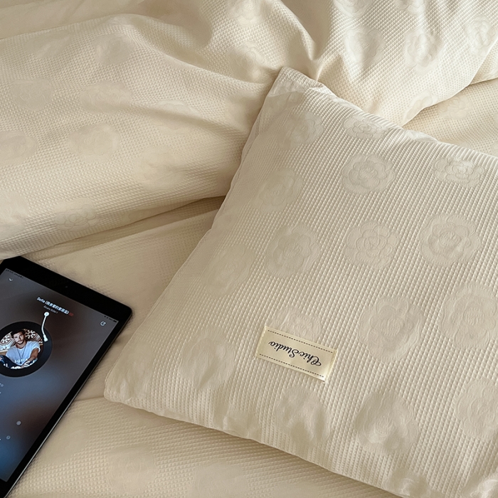 91家纺网 家纺一手货源 找家纺 昔可 2022新款60支水洗棉华夫格提花四件套拍法二 山茶米白