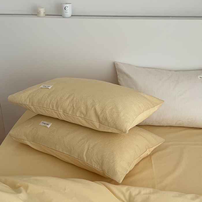 91家纺网 家纺一手货源 找家纺 昔可 2022新款60支水洗棉华夫格提花四件套拍法二 山茶嫩黄