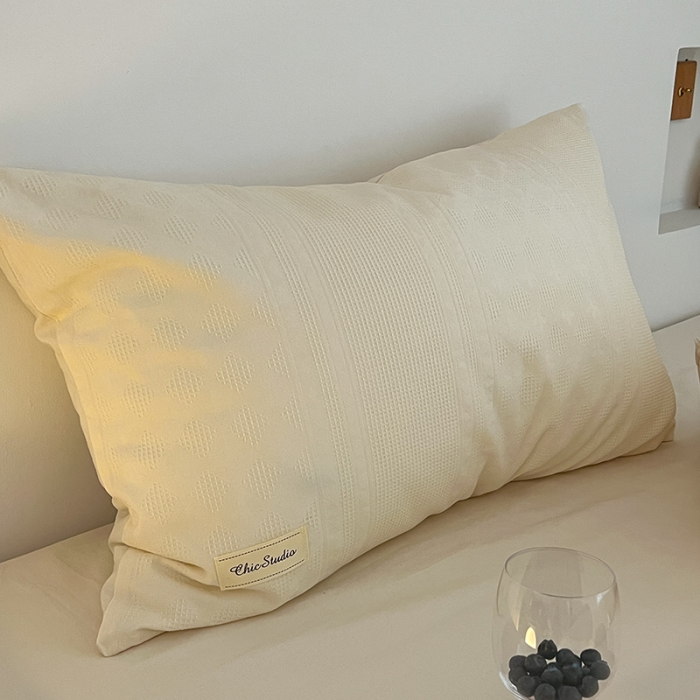 91家纺网 家纺一手货源 找家纺 昔可 2022新款60支水洗棉华夫格提花四件套拍法二 四花格米白