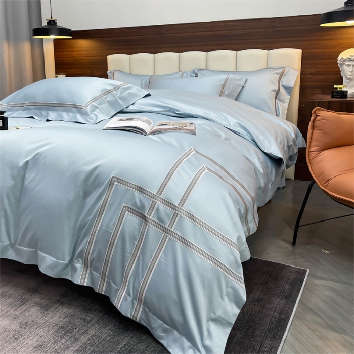 91家纺网 家纺一手货源 找家纺 缔缦家纺 2022新款100s澳棉刺绣系列四件套-布朗城堡 布朗城堡-希腊蓝