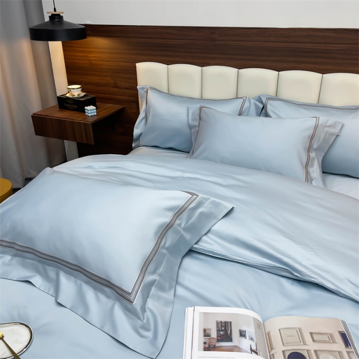 91家纺网 家纺一手货源 找家纺 缔缦家纺 2022新款100s澳棉刺绣系列四件套-布朗城堡 布朗城堡-希腊蓝