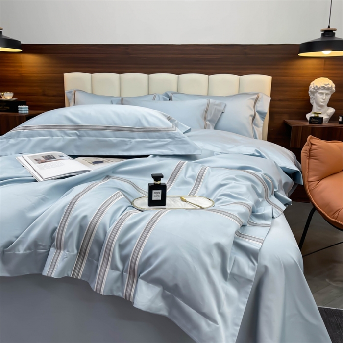 91家纺网 家纺一手货源 找家纺 缔缦家纺 2022新款100s澳棉刺绣系列四件套-布朗城堡 布朗城堡-希腊蓝