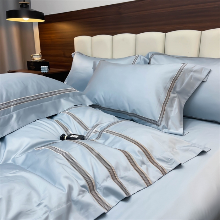 91家纺网 家纺一手货源 找家纺 缔缦家纺 2022新款100s澳棉刺绣系列四件套-布朗城堡 布朗城堡-希腊蓝