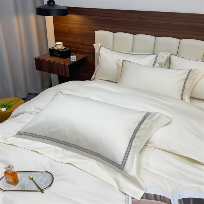 91家纺网 家纺一手货源 找家纺 缔缦家纺 2022新款100s澳棉刺绣系列四件套-布朗城堡 布朗城堡-象牙白