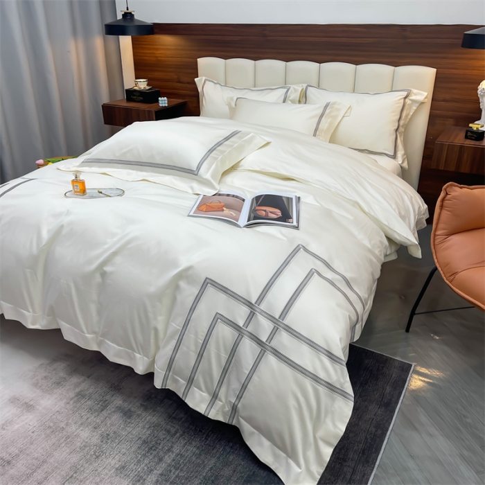 91家纺网 家纺一手货源 找家纺 缔缦家纺 2022新款100s澳棉刺绣系列四件套-布朗城堡 布朗城堡-象牙白