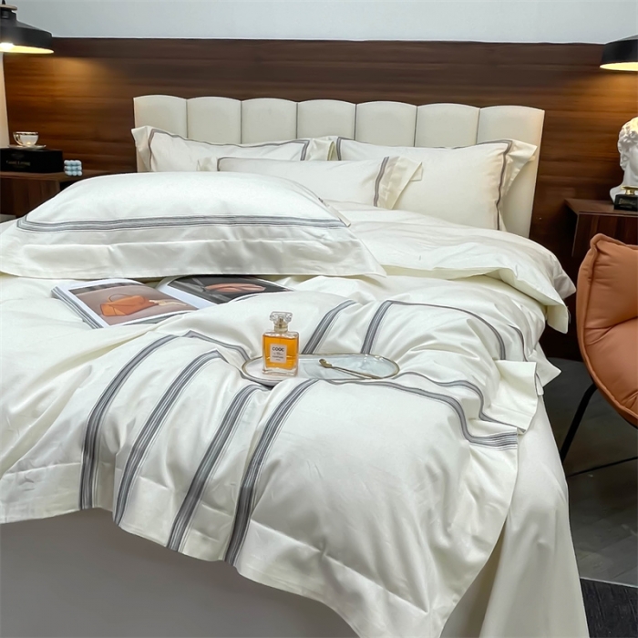 91家纺网 家纺一手货源 找家纺 缔缦家纺 2022新款100s澳棉刺绣系列四件套-布朗城堡 布朗城堡-象牙白