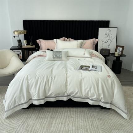 91家纺网 家纺一手货源 找家纺 缔缦家纺 2022新款100s澳棉刺绣系列四件套-情深 情深-白