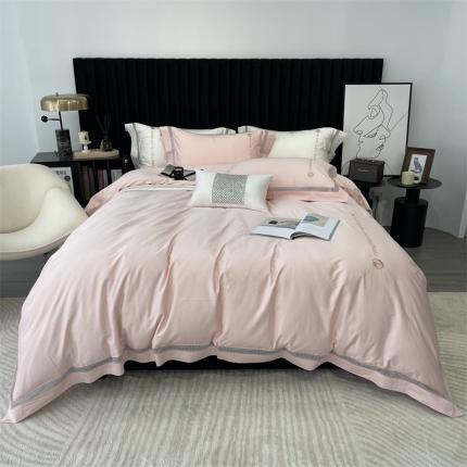 91家纺网 家纺一手货源 找家纺 缔缦家纺 2022新款100s澳棉刺绣系列四件套-情深 情深-粉