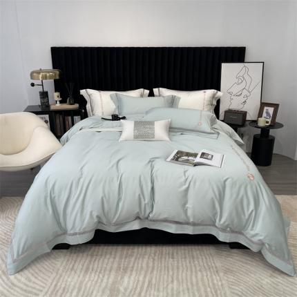 91家纺网 家纺一手货源 找家纺 缔缦家纺 2022新款100s澳棉刺绣系列四件套-情深 情深-绿