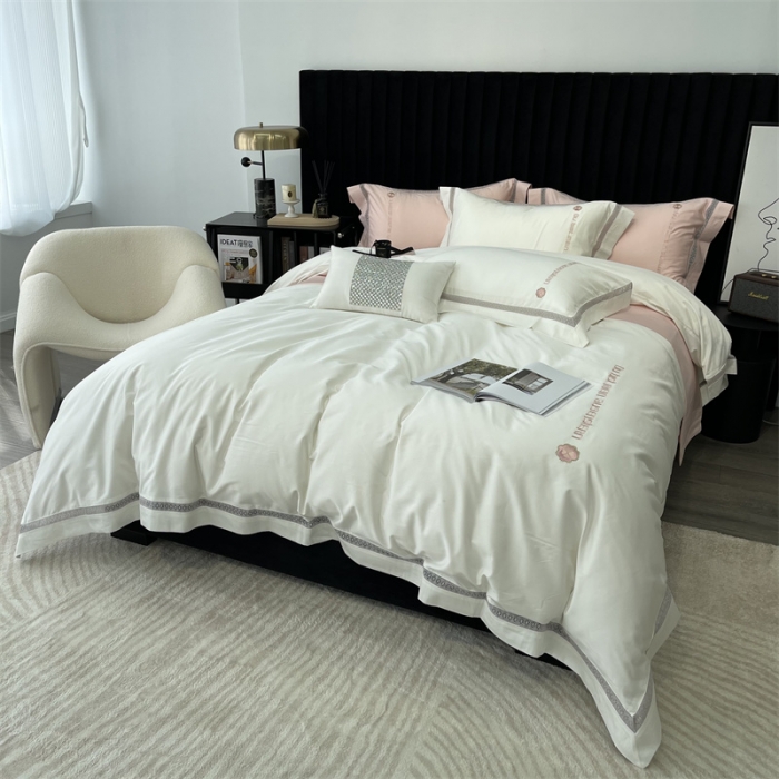 91家纺网 家纺一手货源 找家纺 缔缦家纺 2022新款100s澳棉刺绣系列四件套-情深 情深-白