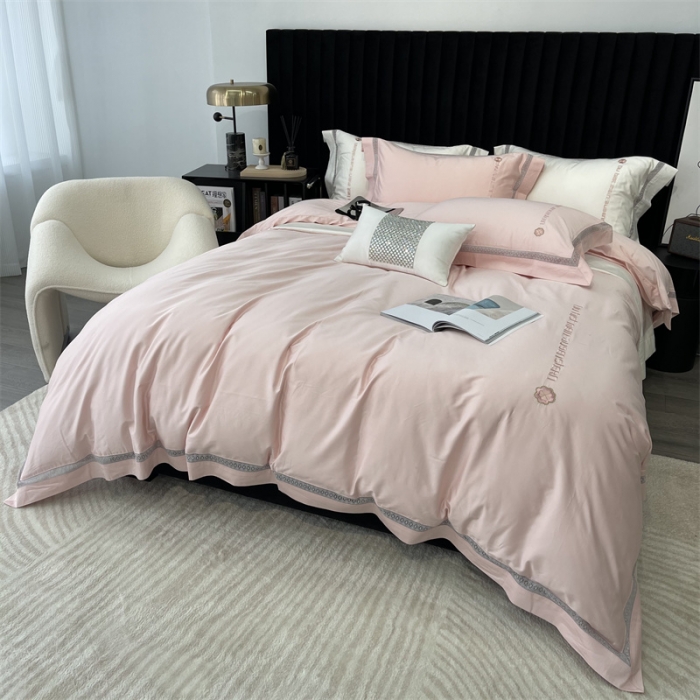 91家纺网 家纺一手货源 找家纺 缔缦家纺 2022新款100s澳棉刺绣系列四件套-情深 情深-粉