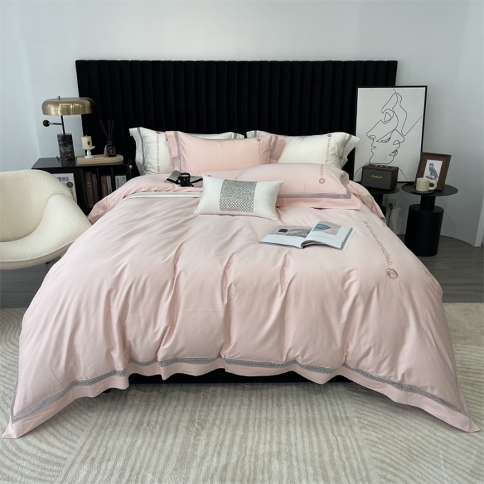 91家纺网 家纺一手货源 找家纺 缔缦家纺 2022新款100s澳棉刺绣系列四件套-情深 情深-粉