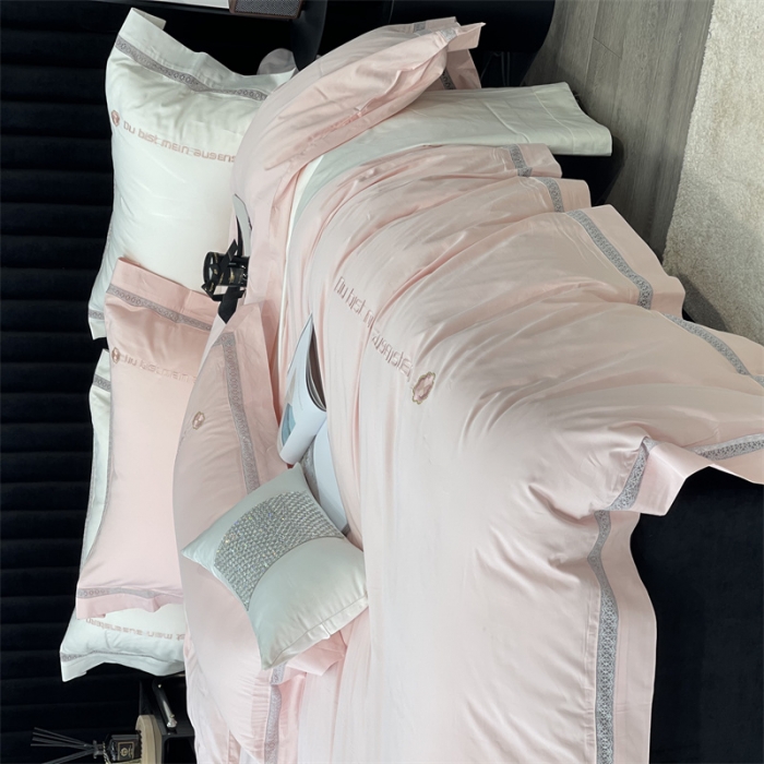 91家纺网 家纺一手货源 找家纺 缔缦家纺 2022新款100s澳棉刺绣系列四件套-情深 情深-粉