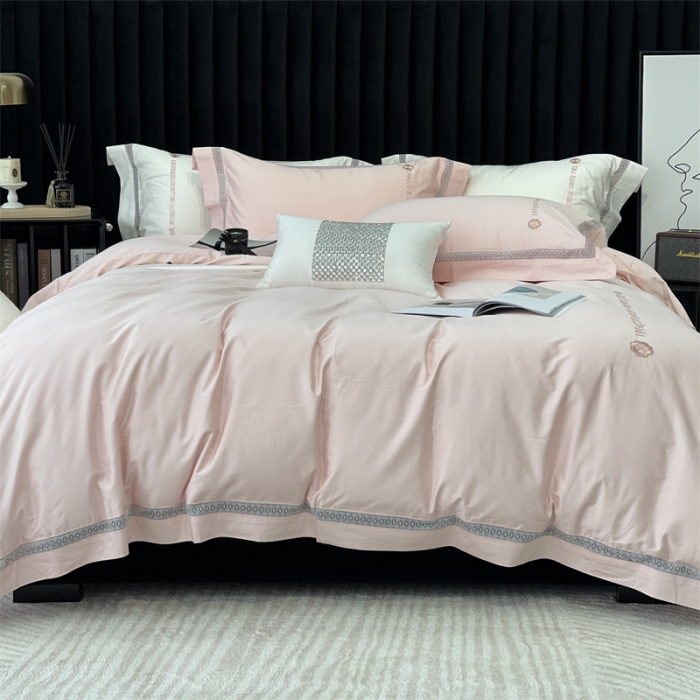 91家纺网 家纺一手货源 找家纺 缔缦家纺 2022新款100s澳棉刺绣系列四件套-情深 情深-粉