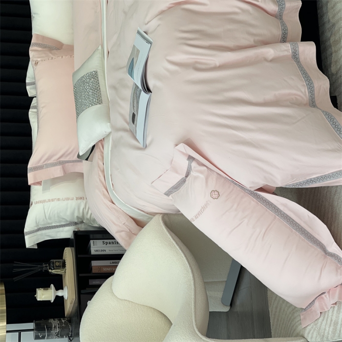 91家纺网 家纺一手货源 找家纺 缔缦家纺 2022新款100s澳棉刺绣系列四件套-情深 情深-粉