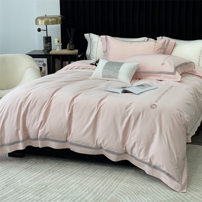 91家纺网 家纺一手货源 找家纺 缔缦家纺 2022新款100s澳棉刺绣系列四件套-情深 情深-粉