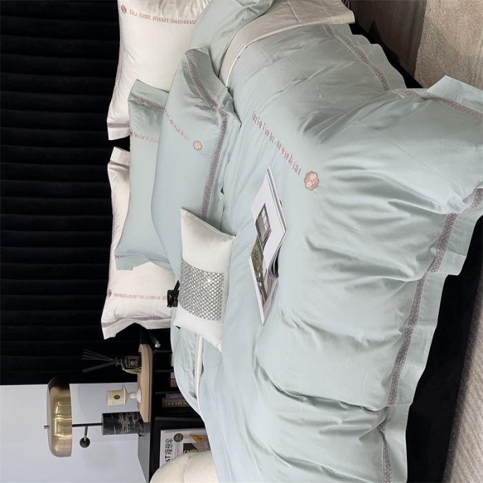 91家纺网 家纺一手货源 找家纺 缔缦家纺 2022新款100s澳棉刺绣系列四件套-情深 情深-绿