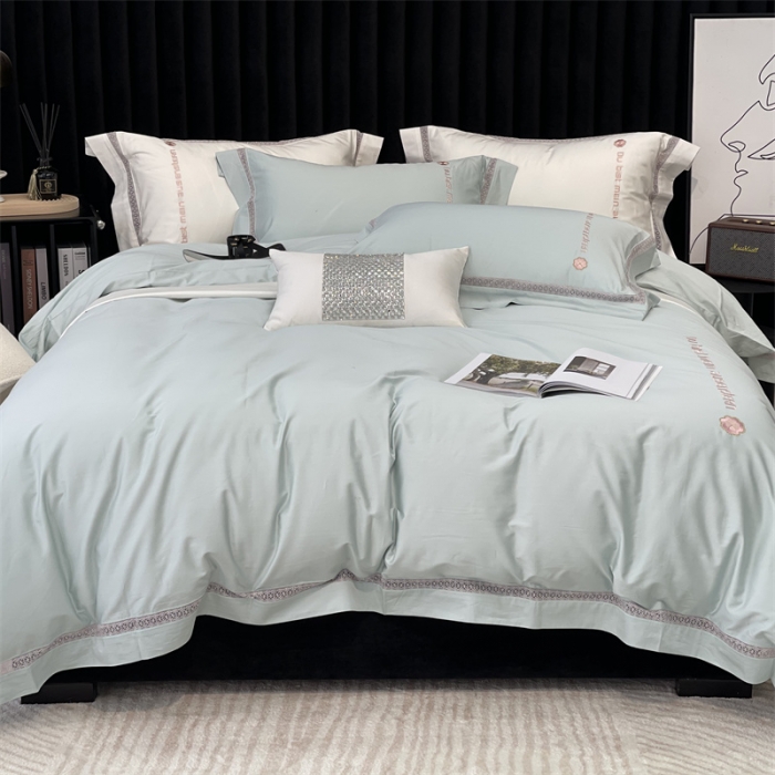 91家纺网 家纺一手货源 找家纺 缔缦家纺 2022新款100s澳棉刺绣系列四件套-情深 情深-绿