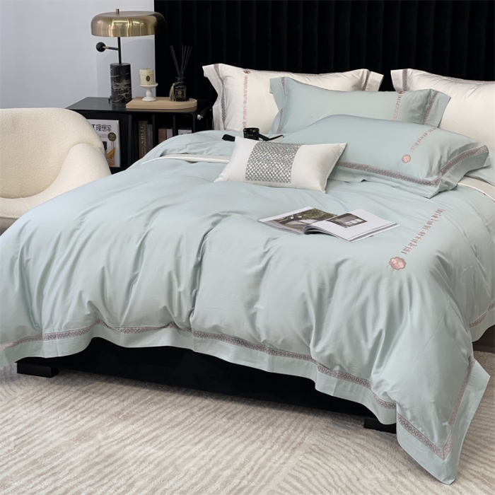 91家纺网 家纺一手货源 找家纺 缔缦家纺 2022新款100s澳棉刺绣系列四件套-情深 情深-绿