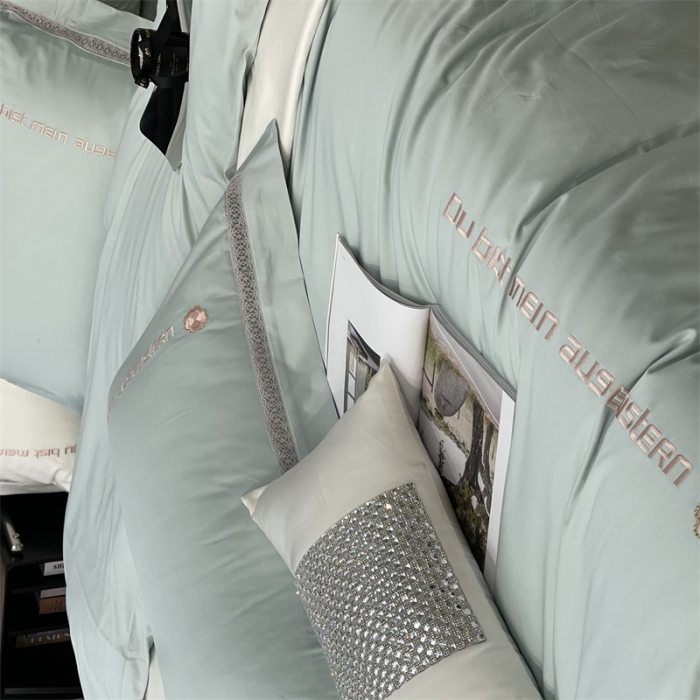 91家纺网 家纺一手货源 找家纺 缔缦家纺 2022新款100s澳棉刺绣系列四件套-情深 情深-绿