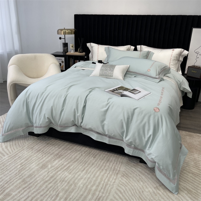 91家纺网 家纺一手货源 找家纺 缔缦家纺 2022新款100s澳棉刺绣系列四件套-情深 情深-绿